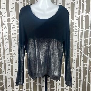 Black and Silver Metallic Ombré Split Hem Sweater S